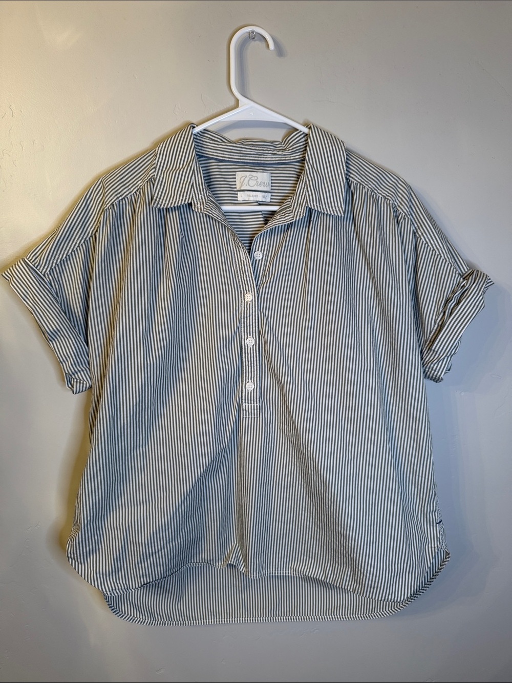 J. Crew Gray and White Striped Short-Sleeve Button Shirt